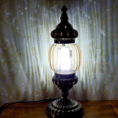 China Traditional Hotel Vintage Table Lamp Gold Iron Shade Reading Turkish Bedside Lamp for sale