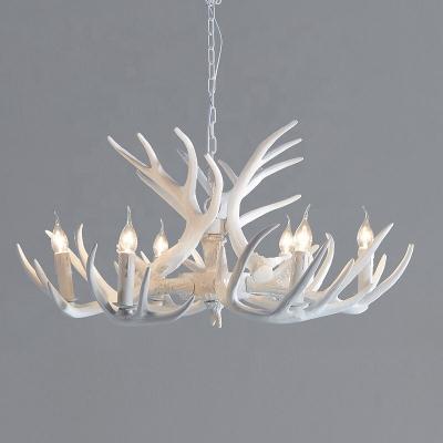 China Modern American White Modern Resin Wood Pendant Light Antler Country Deer Horn Chandelier for sale