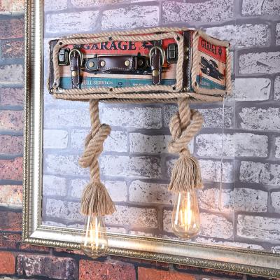 China Industrial Indoor Home Lighting Hemp Rope Wooden Wall Lamps Modern Decoration Attic Vintage Wall Lamps E27 for sale