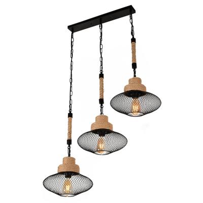 China Vintage 3 Modern Dining Room Decoration Chandelier Style Iron Head Industrial Black Hemp Rope Indoor Lighting Pendant Lamp for sale