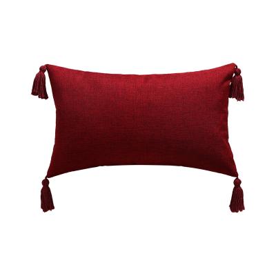 China Non-toxic Polyester Cushion Popular Tassel Pillow Case Cover Canvas Cushion With Same Color Tassel For Sofa Decoration for sale