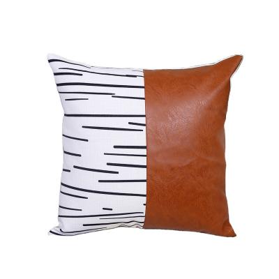 China Canvas Quilted Printed Leather & Leather Non-toxic High Quality Cotton& Leather Pillow Case Patchwork Cushion Patchwork Pillow Case for sale