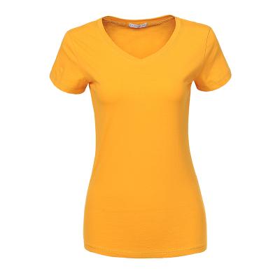 China Breathable Women 2021 Custom Made Streetwear V-Neck Tee Blouse Tops Logo Printing Plus Size Ladies Short Sleeve Plain T-shirts Ladies Summer for sale