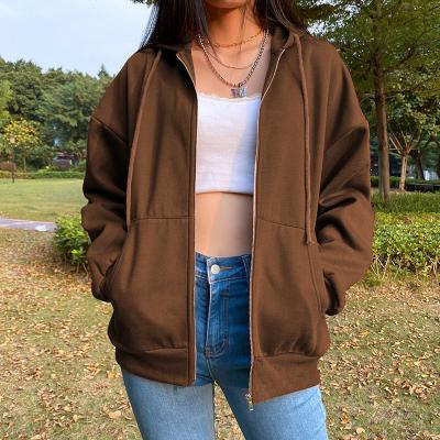 China 2021 Hot Selling Women's Hoodie Sweatshirts Women's Long Sleeve Polyester Cardigan Breathable Custom Simple Casual Full Zipper Hoodie for sale