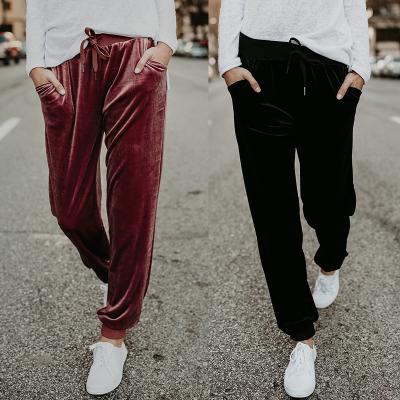 China 2021 Breathable In High Quality Fashion Women Sweatpants Running Warm Jogger Sweatpants Pants With Pockets Velvet Womens Trousers for sale