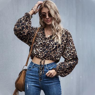 China Women Breathable Casual Fashion Long Sleeve Puff Wear To Work Lady Elegant Leopard Shirts Office Blouses Tops for sale