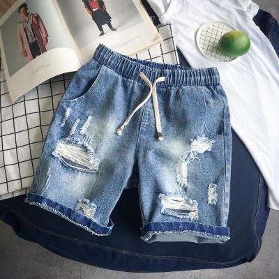 China 2020 Viable Wholesale Cheap Summer Men Denim Shorts Hollow Out Design And Elastic Waist Drop Shipping for sale