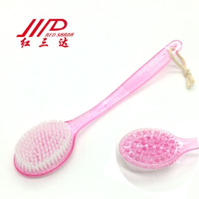 China Free Sample Transparent Eco-friendly Soft Double Sided Bath Massager Brush With Long Handle Non-slip Skin Dry Cleaning Brush for sale