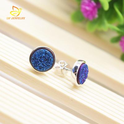 China CLASSIC Blue Natural Agate Druzy Silver Jewelry for sale