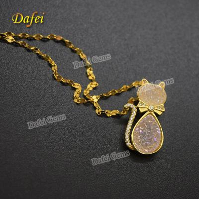 China Newest Design Cat Agate Druzy 18K Gold Silver Pendant For Lady / Kids for sale