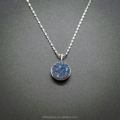 China 2016 Newest Natural Blue Agate 925 Druzy Silver Silver Pendant Necklace for sale