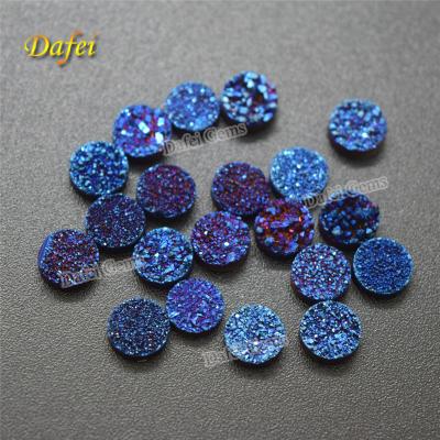 China Wholesale Jewelry Flat Round Druzy Blue Natural Agate For Jewelry for sale