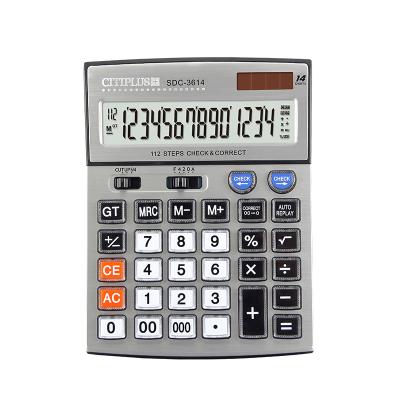 China Cheap Calculator CITIPLUS SDC-3614 General Purpose Price14 Digits Solar and Battery Calculator Large Number Keys Glass Calculator for sale