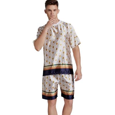 China Summer Breathable Mens Silk Large Size Loose Casual Short Sleeve Shorts Pajamas Gift Set Homewear for sale