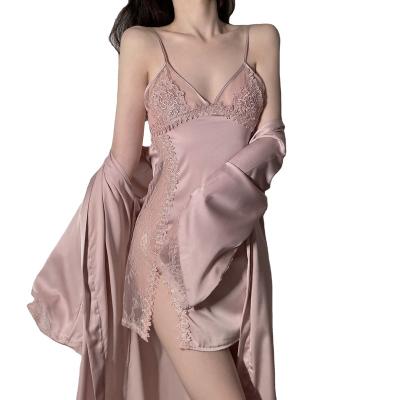 China Wholesale Breathable Sexy Faux Satin Robelounge Lingerie Women New Arrivals Long Robe Nightgowns Sex Silk Nightgowns Sex for sale