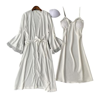 China Wholesale Luxury Breathable Faux Silk Long Nightgowns Women Homewear Sexy Satin Robe 2 Pieces Set Girls Nightgown for sale