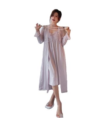 China New Product Wholesale Breathable Plus Size Women Lace Up Long Nightgown Sleepwear Robes for sale