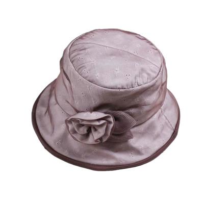 China Lady Silk Flower Sun popular wide beach character brim bucket hat silk woman for sale