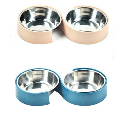 China New Arrival Pet Supplies Viable Dog Cat Anti Overturning Bowl Pet Drinking Eating Stainless Steel Bowl Food Basin Double Bowl Pet Feede for sale