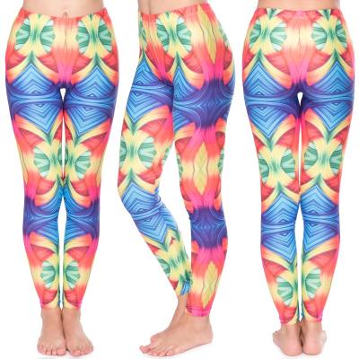 China Custom Antibacterial 92%Polyester 8%Spandex High Waist Fabric 230g Double Side Brushed Milk Silk Women Abstract Yoga Pants Leggings Tights for sale