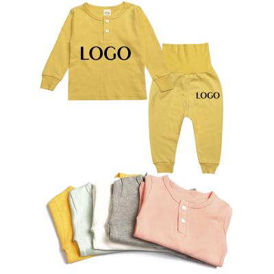 China Romper Set Baby Tummy Care Home Soild Color With Custom Kids Size Button Logo High Clothes Toddler Baby Rompers Set One-sies 2 Piece Set for sale