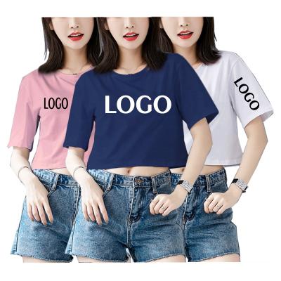 China Wholesale Loose Breathable Crop Top T-shirt Women Fashion Female Short Top Round Neck Tshirt Summer Loose Short T-shirt Streetwear For Women for sale