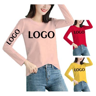 China Custom Solid Sleeve T-Shirt Breathable Long Shirt Women Long Round Neck Plain Cotton Spandex Tops Spring and Autumn Women Clothings for sale