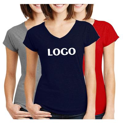 China Breathable Cotton T-shirt Women's V-Neck T-Shirts With Logo Custom Logo Printed for sale