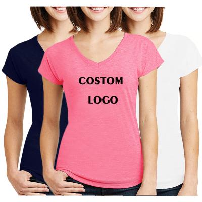 China Breathable Custom Made Your Own Logo Cotton V-neck T-shirt Women Shirts High Quality for sale