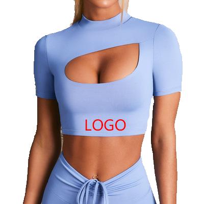 China Breathable Short Sleeve Gym High Support Crop Top Sports Yoga Bra Cut Out Women Full Logo Fitness Workout Sport Bra Custom Made For Women for sale