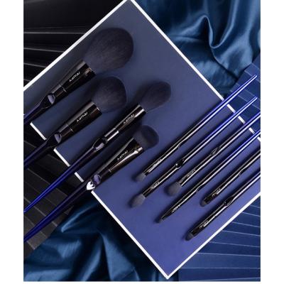 China Angular Blush Hair 10pcs Premium Cosmetic Private Label Beauty Tools Blue Soft Synthetic Hair Than Plastic Handle Makeup Brush Set Professional for sale