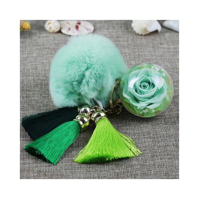 China 2021 Green Environmental Protection High Quality New Product Preserved Rose Flower Pendant, Tassel Key Chain For Birthday Gifts for sale