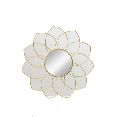 China Modern Style Modern Literature Art Flower Wall Mirror Metal Decor Wall Hanging Mirror for sale