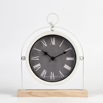 China Special Hot Selling Metal Flip Desk Clock Vintage Metal Clock With Wooden Base for sale