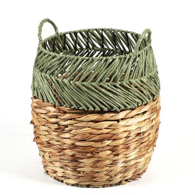 China Sustainable Wholesale Modern Home Natural Grass Woven Storage 33*33*40 Green Grass Woven Storage for sale