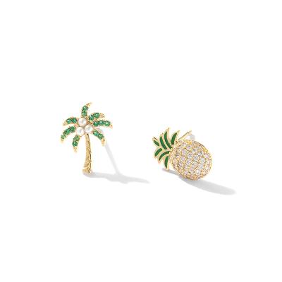 China 2021 Unisex Personality Star Stud Earrings 925 Sterling Silver FASHIONABLE Pineapple Coconut Stud Earrings for sale