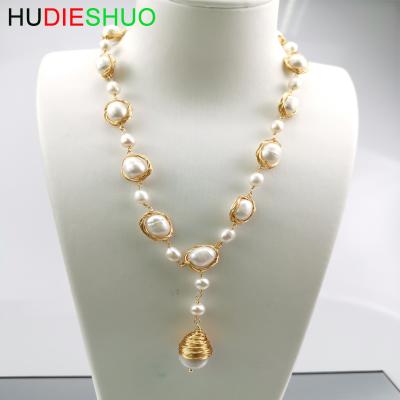 China Casual/Sporty High Quality Natural Baroque Pearl Freshwater Hand - Woven Necklace for sale