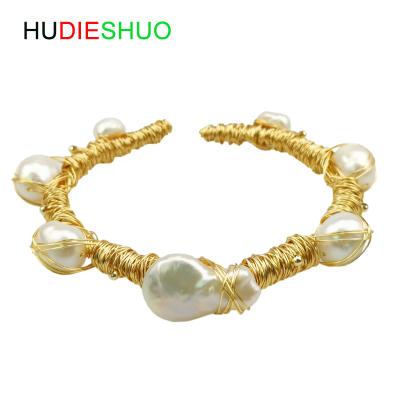 China High Quality Natural Baroque Percent Pearl BOHEMIA Big Hand - Woven Bracelet Bangle for sale