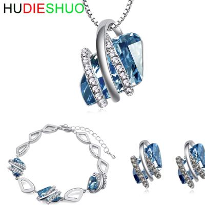 China BOHEMIA factory direct sale three-piece suit geometric blue imported set crystal jewelry for sale