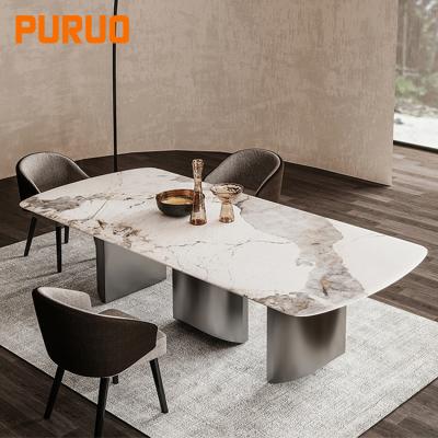 China PURUO New Design Rectangle Stainless Steel Marble Top Dining Table for sale