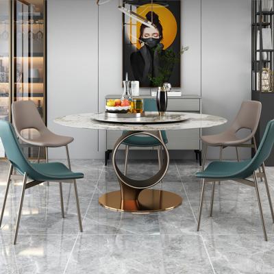 China Clump Rotatable Modern Stone Frame Stainless Steel Furniture Restaurant Top Round Dining Table for sale