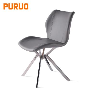 China Patchwork Style Modern Sliver Stainless Steel Gray Pu Leather Dining Chair for sale