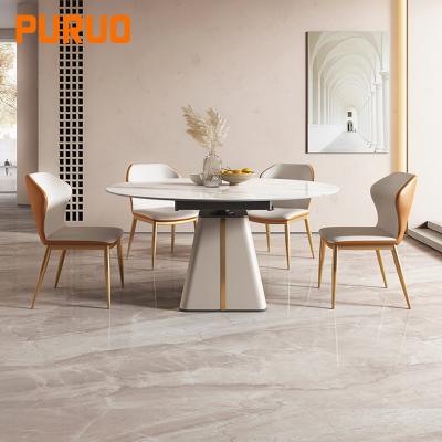 China Turkish New Design PURUO Luxury Furniture And Chair Gold Stainless Steel Base Marble Round Dining Table for sale