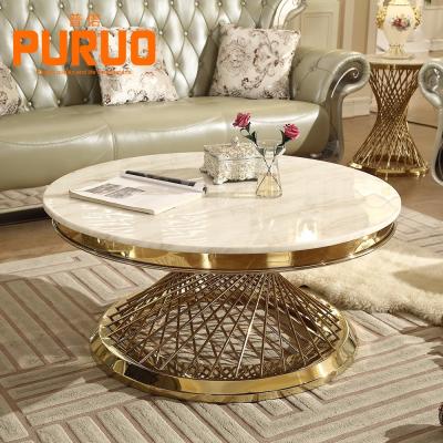 China Hot Sale Rose Gold Metal Table Stainless Steel Marble Legs Furniture Coffee Table for sale