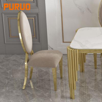 China New Design PURUO Wedding Langfang Luxury Sliver Stainless Steel Velvet Upholstered Leather Gold Dining Chair for sale