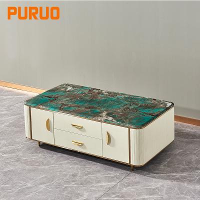 China New Design LUXURY Luxury White Marble Square Table Top Corner Living Room Coffee Table PURUO Table Sets for sale