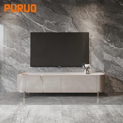 China New Design PURUO Luxury Universal MDF Wooden Wall Hanging Top And Cheap Marble Coffee Table TV Stand Cabinet for sale