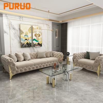 China Wholesale Modern Luxury Convertible Wooden Legs Living Room Furniture Cheap Set PURUO Velvet Leather Fabric Sofas for sale