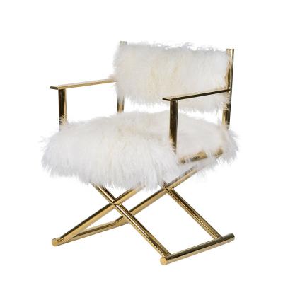 China Luxury Leisure Lounge Chair PURUO Gold Stainless Steel Sheepskin Dressing Chair for sale