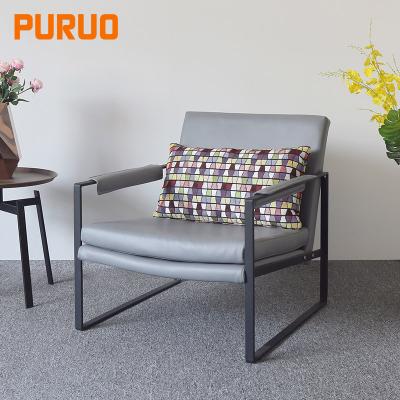 China Modern Simple Style Living Room Furniture Stainless Steel Frame Gray Leather PU Leisure Chair for sale